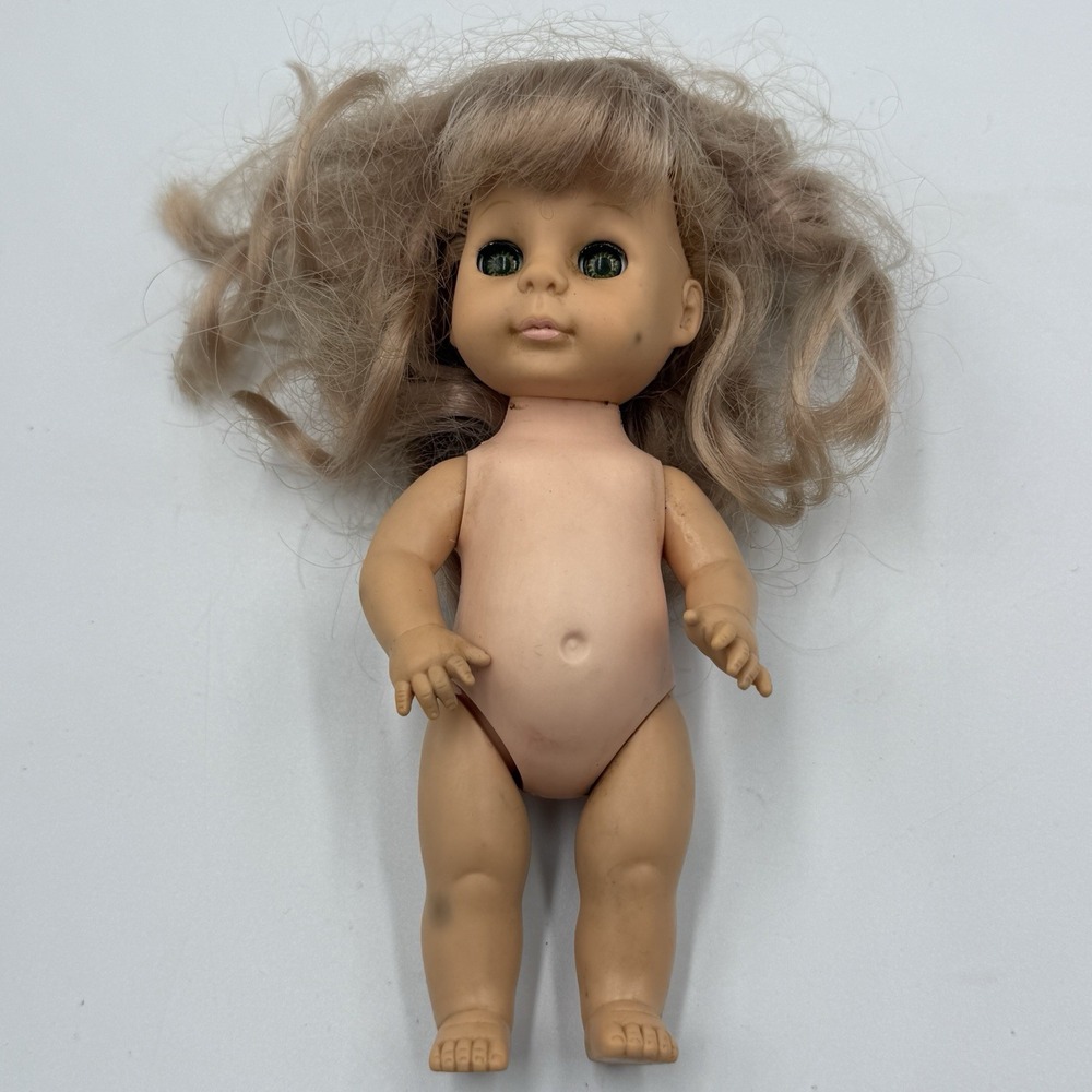 Vintage 1980 Playmates Baby Doll Blonde Hair Green Sleep Eyes Hong Kong 12"